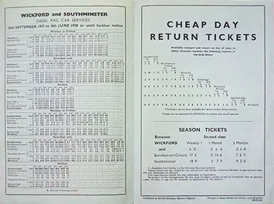 Wickford - Southminster September 1957 timetable inside