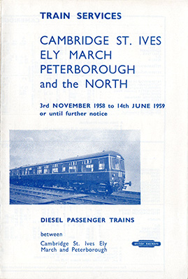 Cambridge - Peterborough November 1958 timetable outside