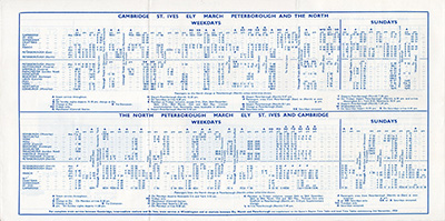Cambridge - Peterborough November 1958 timetable inside