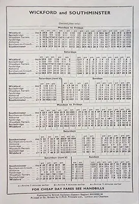 Wickford - Southminster June 1960 timetable inside