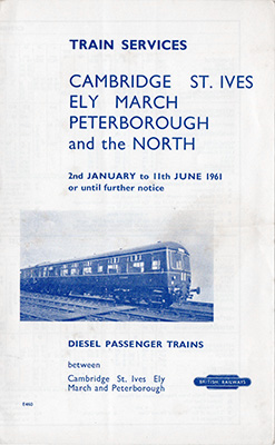 Cambridge - Peterborough January 1961 timetable outside