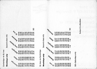 Cambridge - St Ives June 1967 timetable inside