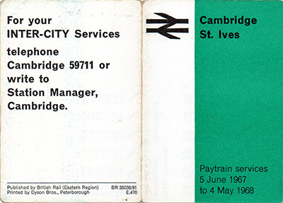 Cambridge - St Ives June 1967 timetable outside