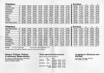October 1972 Sheffield - New Mills timetable inside