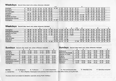 June 1973 Grantham - Nottingham timetable inside