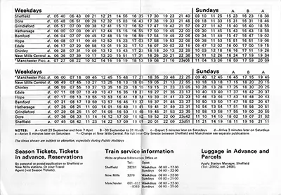June 1973 Sheffield - New Mills timetable inside