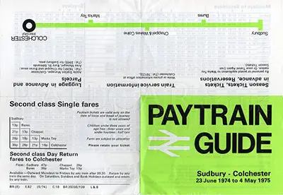 June 1974 Sudbury - Colchester timetable outside
