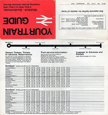 Wickford - Southminster May 1975 timetable outside