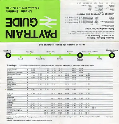 October 1975 Lincoln - Sheffield timetable outside