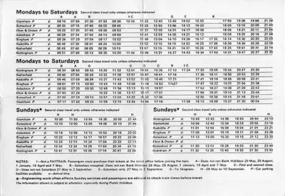 May 1978 Grantham - Nottingham timetable inside
