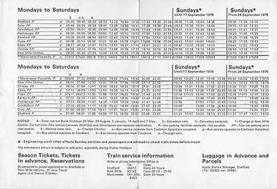 May 1978 Sheffield - New Mills timetable inside