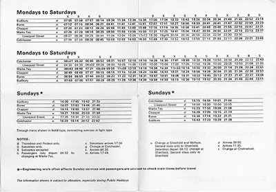 October 1979 Sudbury - Colchester timetable inside