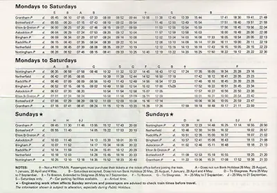May 1980 Grantham - Nottingham timetable inside