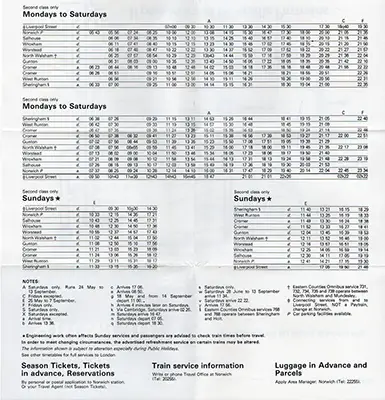 May 1980 Norwich - Sheringham timetable rear