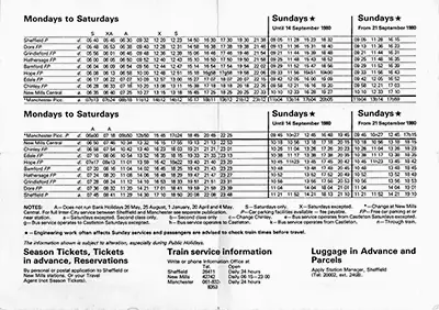 May 1980 Sheffield - New Mills timetable inside