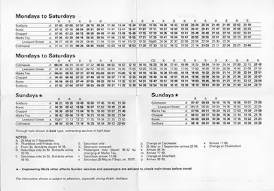 May 1980 Sudbury - Colchester timetable inside