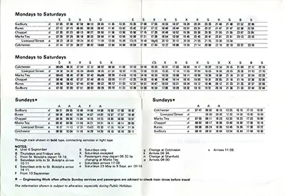 June 1981 Sudbury - Colchester timetable inside