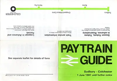 June 1981 Sudbury - Colchester timetable outside