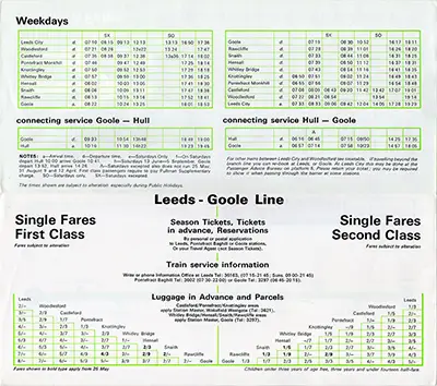May 1969 Leeds - Goole timetable inside