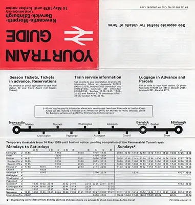 May 1979 Newcastle - Morpeth - Berwick - Edinburgh timetable outside