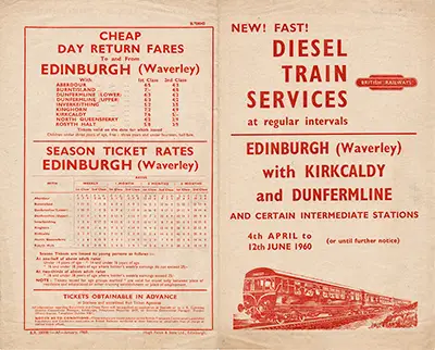 Edinburgh - Kirkcaldy and Dunfermline April 1960 timetable inside