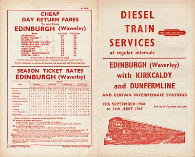 Edinburgh - Kirkcaldy and Dunfermline September 1960 timetable inside