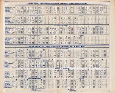 Edinburgh - Kirkcaldy and Dunfermline September 1961 timetable rear