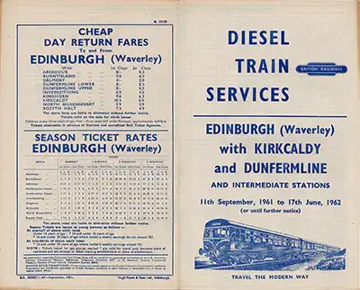 Edinburgh - Kirkcaldy and Dunfermline September 1961 timetable inside