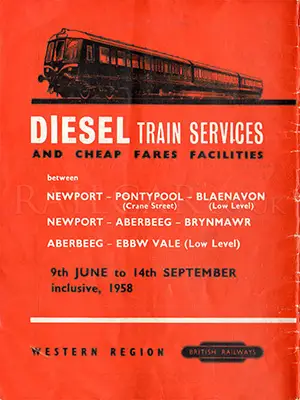 June 1958 Newport to Valleys timetable front