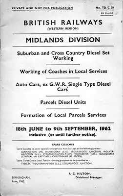 Front page of Western Region Midlands Division June 1962 Carriage Workings