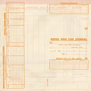 Front of GWR Diesel Rail Car Journal