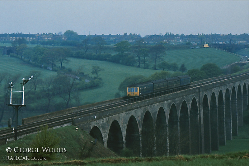 Class 108 DMU at Reddish Vale Viaduct