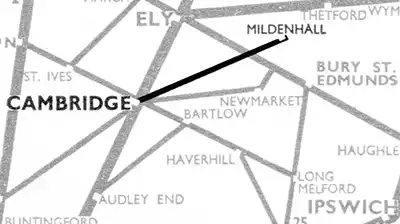 Cambridge - Mildenhall route diagram