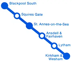 Route diagram of Blackpool South to Kirkham & Wesham line