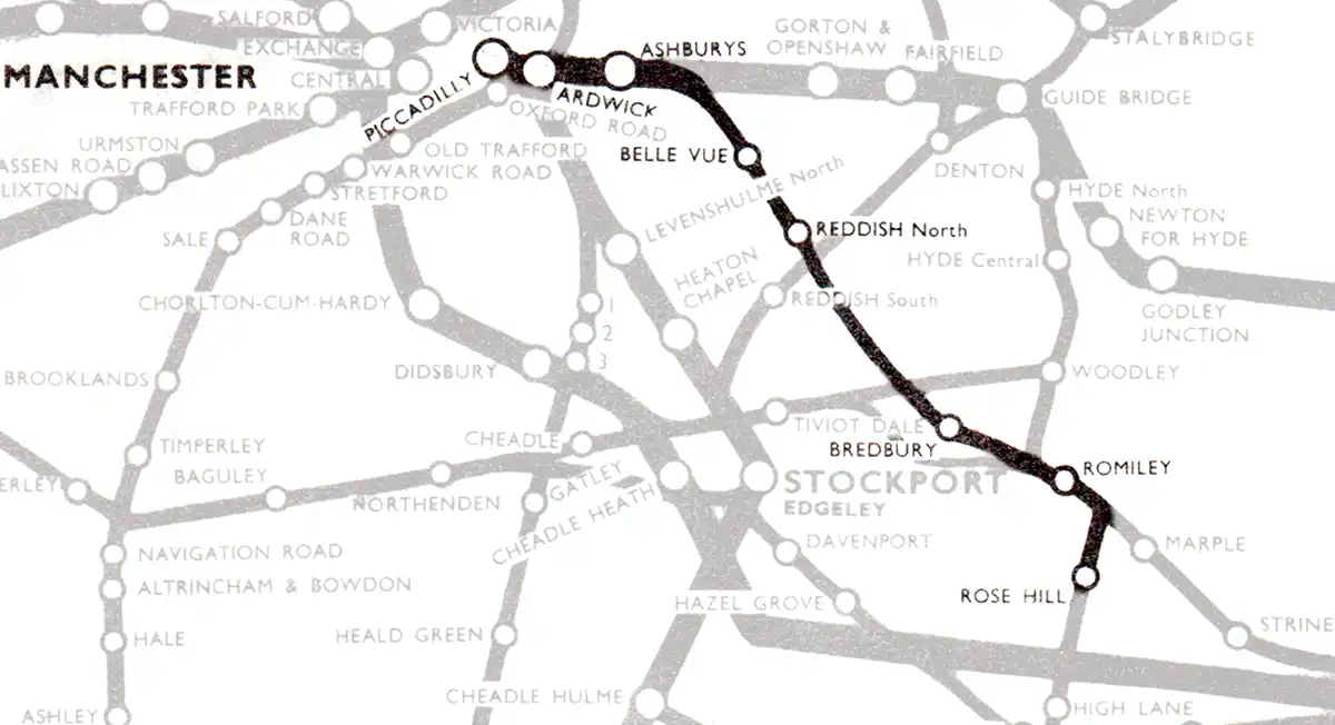 Manchester - Rose Hill Marple route diagram