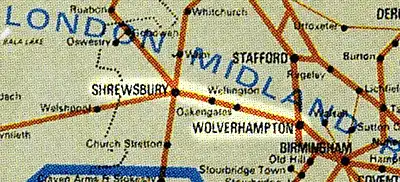 Route diagram Shrewsbury to Wolverhampton