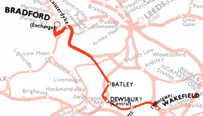 Bradford - Wakefield route diagram