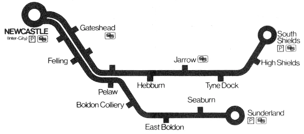 Newcastle - Sunderland route diagram