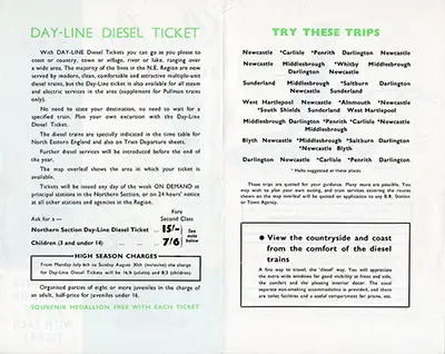 North Day Line Diesel Northern Section handbill March 1959 inside