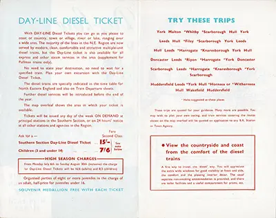 North Day Line Diesel Southern Section handbill March 1959 inside