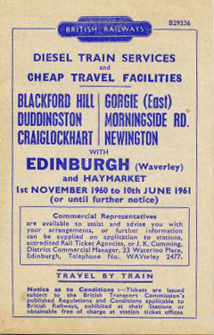 Edinburgh Suburban timetable including Blackford Hill, Newington etc.