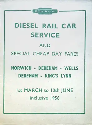 Front of March 1956 Norwich - Dereham - Wells and Kings Lynn timetable