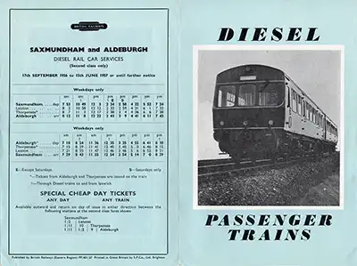 Outside of September 1956 Saxmundham - Aldeburgh timetable