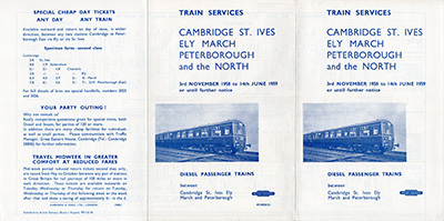 Cambridge - Peterborough November 1958 timetable outside