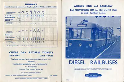 Outside of Audley End - Bartlow November 1959 timetable