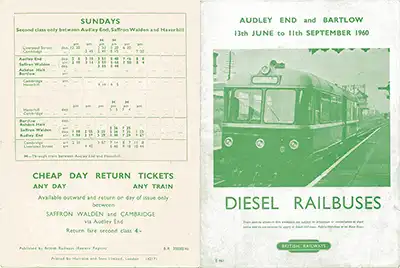 Outside of Audley End - Bartlow June 1960 timetable