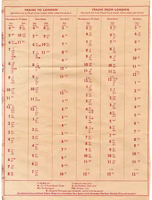 September 1960 Welwyn Garden City - London timetable inside