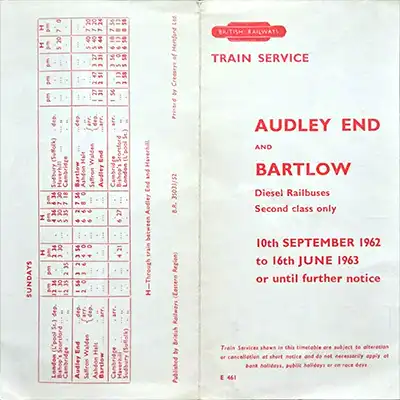 Outside of Audley End - Bartlow September 1962 timetable