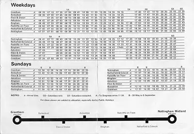 May 1971 Grantham - Nottingham timetable inside