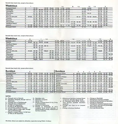 Cambridge - Ipswich May 1973 timetable inside